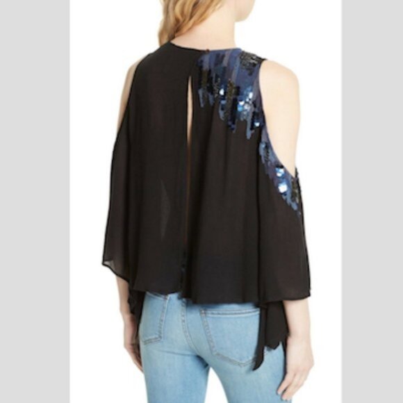 Free People Size XS All About You Embellished Cold Shoulder Blouse in Black - Picture 2 of 15